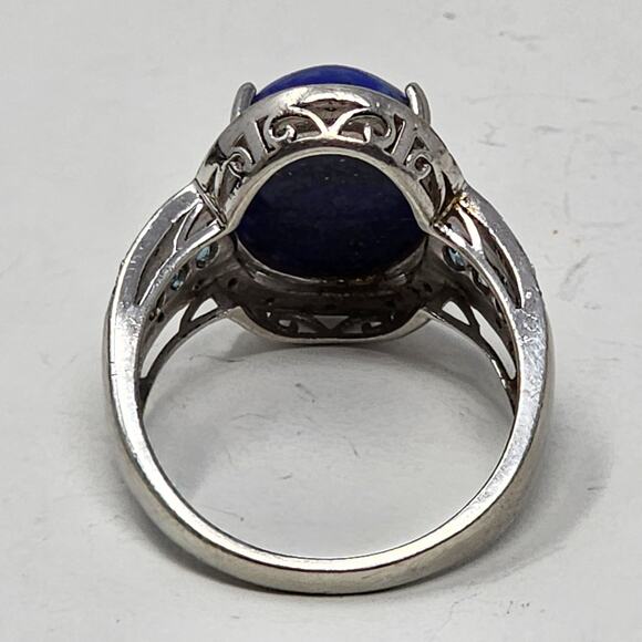 Vintage Lapis Lazuli Aquamarine Sterling Silver Size 10 Ring - Picture 5 of 12